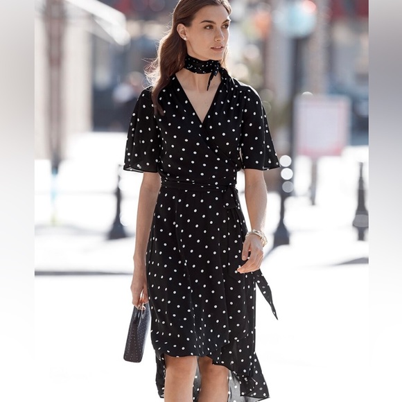 Polka Dot Wrap High-Low Dress w detachable inner Slip Dress - WHBM - Picture 4 of 4
